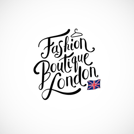 Simple Text Design for Fashion Boutique London Concept with Small London England Flag. Isolated on White Background.のイラスト素材