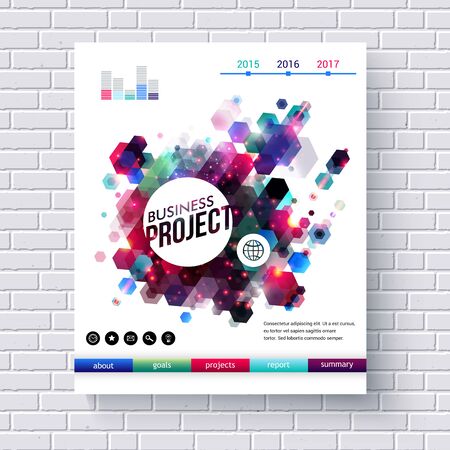 Attractive Business Project Web Template with Abstract Graphic Designs on a White Brick Wall Background.のイラスト素材