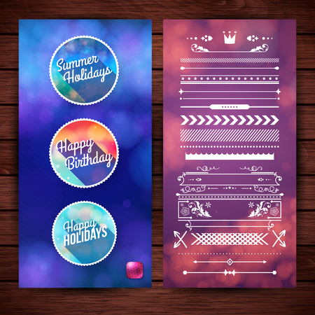 Design templates with birthday, summer and happy holidays text greetings for cards and postersのイラスト素材