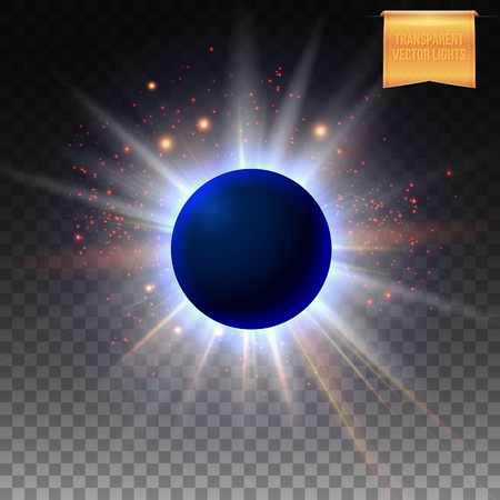 Total eclipse vector illustration on transparent background. With sparkling star lights and radiant, shiny flare.のイラスト素材