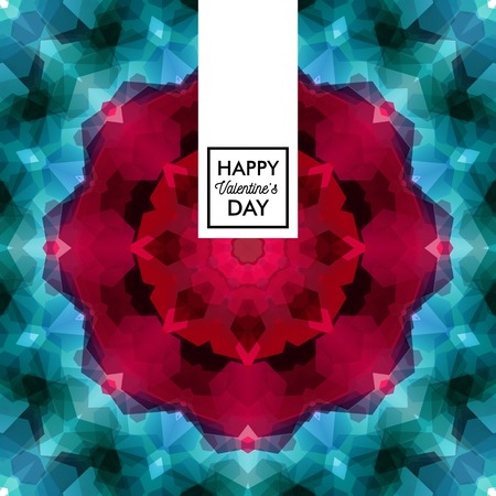 Valentines day card vector illustration. Typographic text. Vintage, colorful mosaic background with kaleidoscope pattern.のイラスト素材