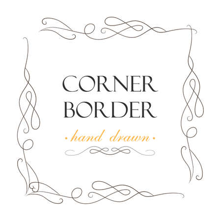 Vector hand drawn flourish, text divider graphic design element. Designer vintage corner border set. Wedding invitation card decoration. Calligraphy elegant decorative swirls, ornate delicate cute artのイラスト素材