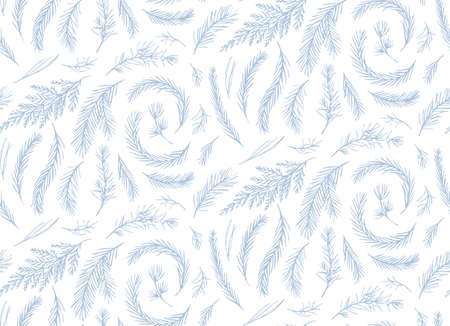 Seamless pattern, vector floral design: drawn winter tree pine needles.のイラスト素材