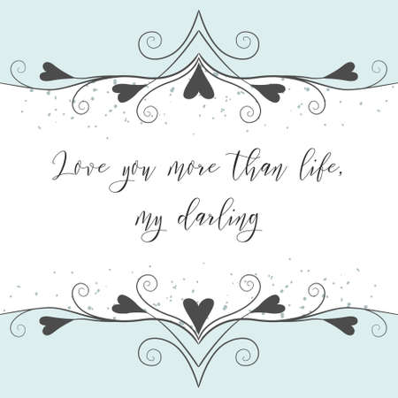 Vector hand drawn lovely Valentine's day greeting card, invite with flourishes text divider border, graphic decorative frame.のイラスト素材