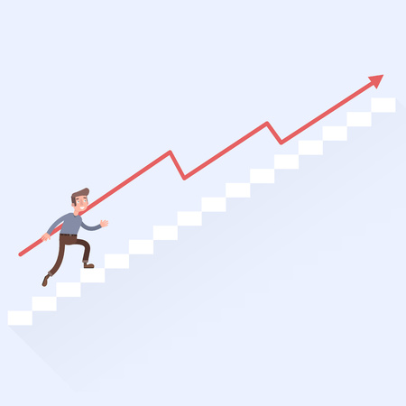 Man climbs up the career ladder EPS 10 vector. flat.のイラスト素材