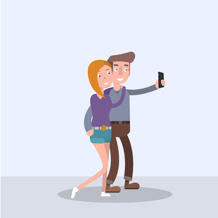 A loving couple makes selfie.のイラスト素材
