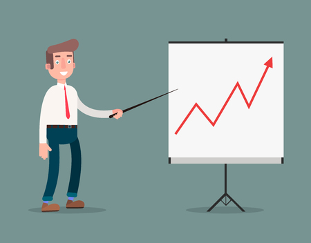 Flat office worker making a presentation. Vector illustrationのイラスト素材