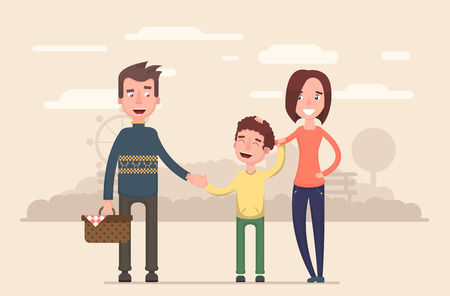 Happy family went on a picnic in the park. Vector illustration in a flat style.のイラスト素材