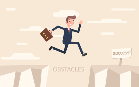 A businessman jumps over problems in order to succeed.のイラスト素材