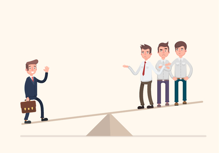 One businessman on one side of weighing scale is heavier than many executives the other side.のイラスト素材
