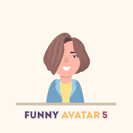 Asian attractive girl in blue jacket, smiling. Vector icons of a flat style. Vector illustration in a flat style.のイラスト素材