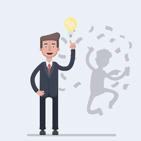 Businessman with idea bulb and his successful shadow gets a lot of money.のイラスト素材