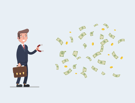 Businessman vector stock with a magnet to attract money. Successful business concept, great for presentation.のイラスト素材