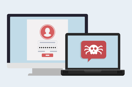 Sign in page on computer screen. Desktop computer with login form and sign in button. User account. Modern concept for web banners, web sites, infographics.のイラスト素材
