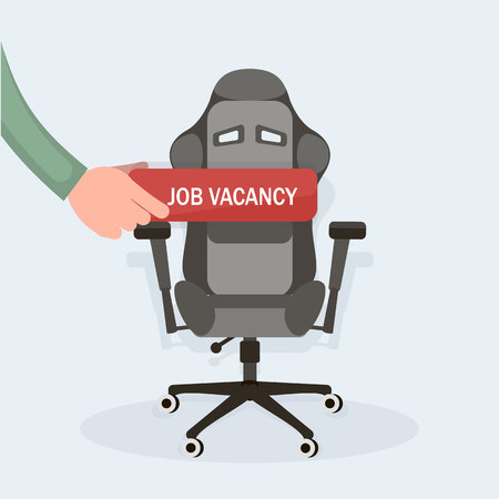 Composition with office chair, a sign vacant and inscription   with icons on background. Vector illustration in cartoon styleのイラスト素材