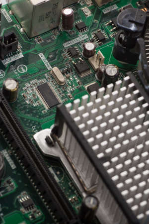 Green color personal computer motherboard with aluminum heat sink