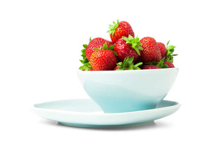 strawberry berry with green leaf and  isolated on whiteの写真素材