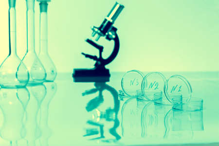 Laboratory microscope lens. microscopes in a lab.