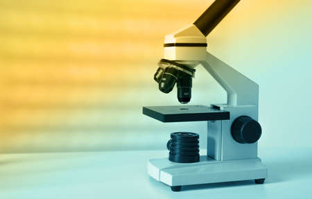 Laboratory microscope lens.modern microscopes in a lab.の写真素材