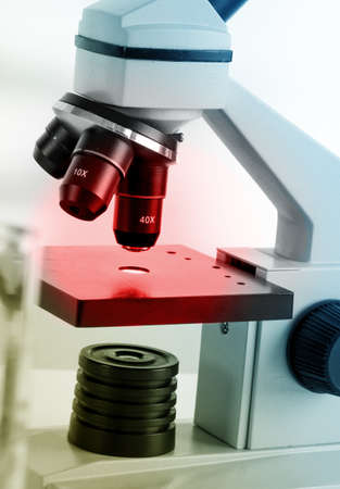 Laboratory microscope lens.modern microscopes in a lab