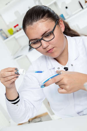 High School student. Student working at laboratory class.