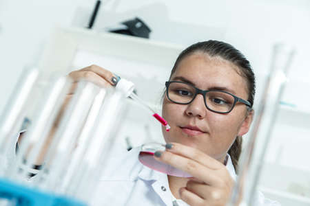 High School student. Student working at laboratory class.