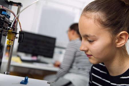 education, technology, kid with 3d printe