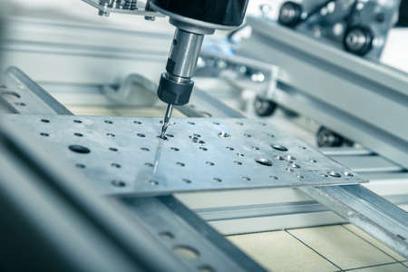 CNC milling machine working, Cutting metalwork process. Milling machine working on steel detail.
