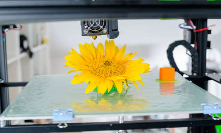 3d printer mechanism working during the processes. Modern 3D printing.の写真素材