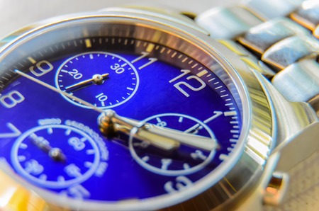 Picture close-up of wrist watches with blue dialの写真素材