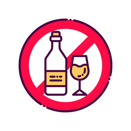 Alcohol allergy line color icon. Beverage intolerance. Non alcohol, sober. Healthy lifestyle.のイラスト素材