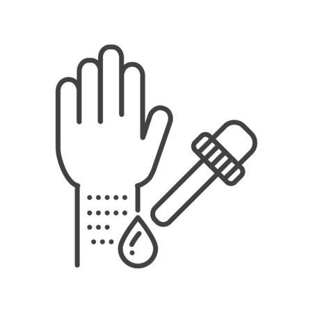 Allergy tested line black icon. Allergic reaction concept.のイラスト素材
