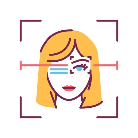 Identification face color line icon. Eye ID verifying, recognition person concept. Biometric security element. Deep face. Scanning technology. Sign for web page, mobile app. Editable stroke.のイラスト素材
