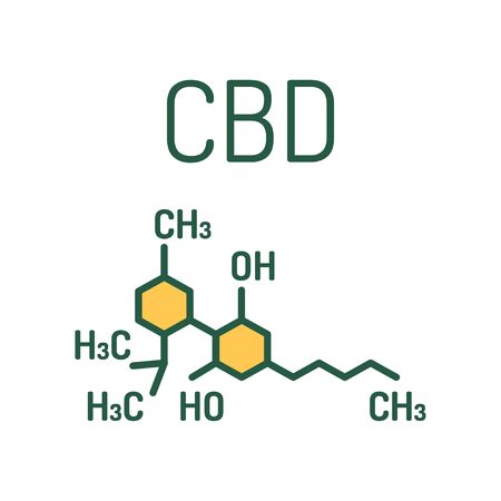 CBD hemp drug molecule color line icon. Cannabidiol. Skeletal formula. Pictogram for web page, mobile app, promo.のイラスト素材