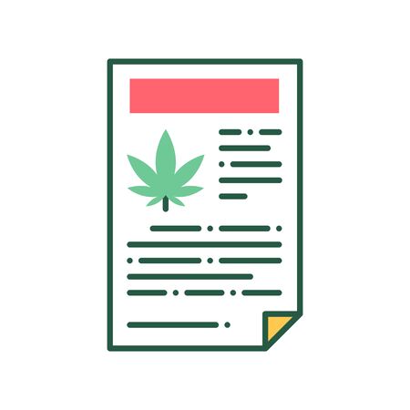 Document on legalization of marijuana color line icon. Medicine recipe sign.のイラスト素材
