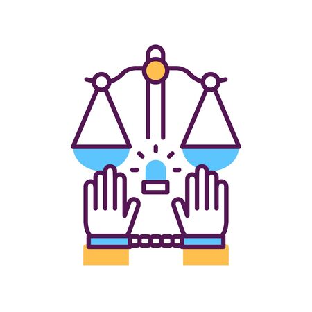 Criminal court line color icon. Convicted man in handcuffs concept. Law justice.のイラスト素材