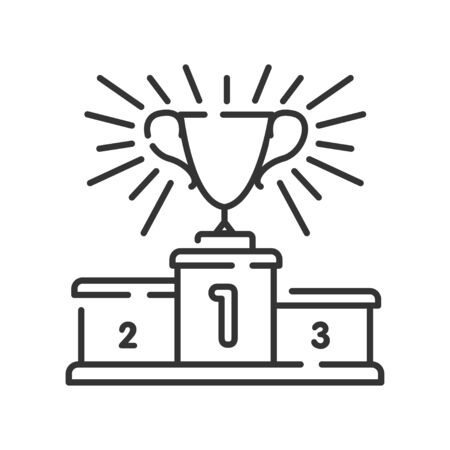 Podium sports awards color line icon. Golden winners cup first place on podium.のイラスト素材