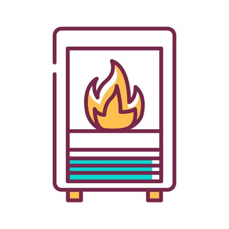Electric fire color line icon. Heating device. Situated in the room near a sofa. Without real fire. Creates comfort at home. Pictogram for web page, mobile app, promo. UI UX GUI design element. Editable stroke.のイラスト素材