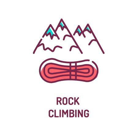 Rock climbing color line icon. Sport in which participants climb up, down or across natural rock formations or artificial rock. Pictogram for web page, mobile app, promo. UI UX GUI design element.のイラスト素材