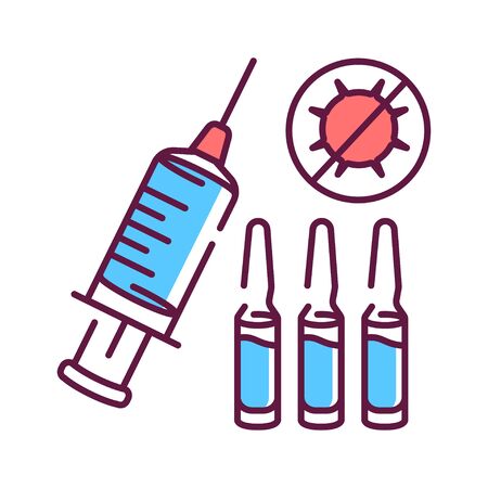 Flu shot color line icon. A vaccine given with a needle, usually in the arm. Made to protect against the flu viruses. Pictogram for web page, mobile app, promo. UI UX GUI design element. Editable stroke.の写真素材