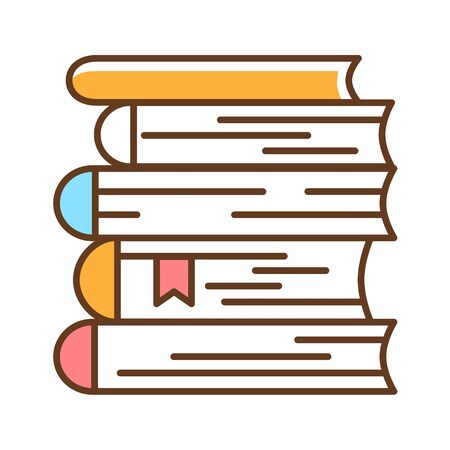 Books stack color line icon. A large number of books lie one on one. Pictogram for web page, mobile app, promo. UI UX GUI design element. Editable strokeのイラスト素材