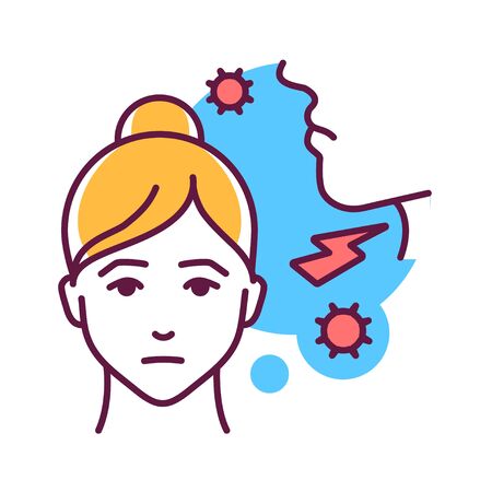 Sore throat color line icon. Flu symptom. Pain, inflammation or irritation of the throat. Pictogram for web page, mobile app, promo. UI UX GUI design element. Editable stroke.のイラスト素材