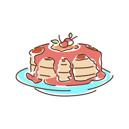 Pancakes color line icon. Baking with syrup. Breakfast concept. Pictogram for web page, mobile app, promo. UI UX GUI design element.のイラスト素材