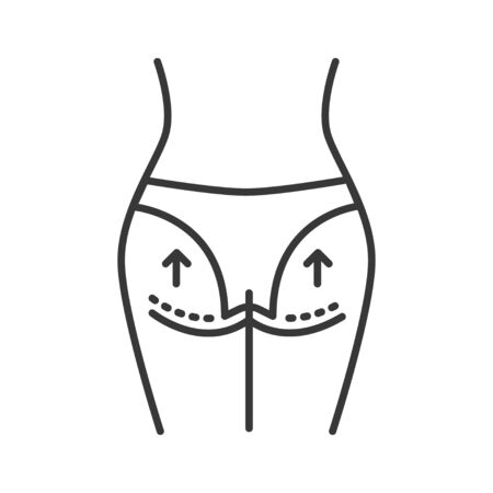 Buttock lift black line icon. Correction female figure. Plastic body surgery. Sign for web page, mobile app, banner, social media. Editable strokeの写真素材