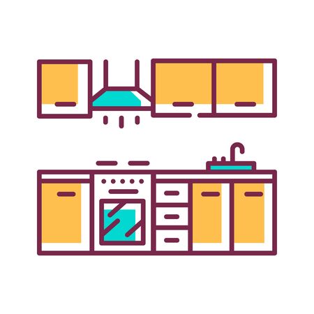 Kitchen interier color line icon. A room in the house used for cooking and food preparation. Pictogram for web page, mobile app, promo. UI UX GUI design element. Editable stroke.のイラスト素材