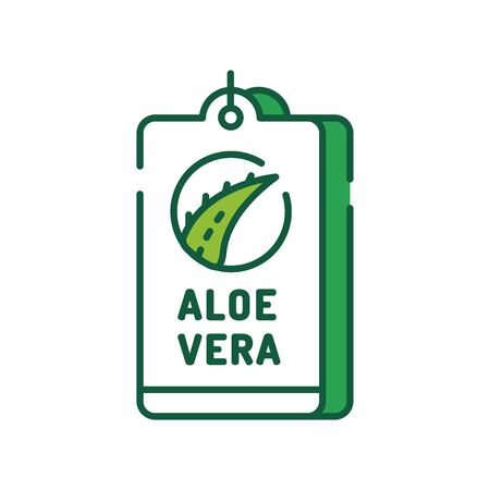 Aloe sticker color line icon. Label that shows that the product contains aloe. Pictogram for web page, mobile app, promo. UI UX GUI design element. Editable strokeのイラスト素材