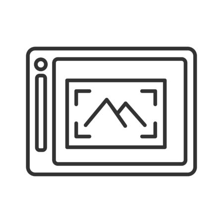 Action camera and picture on screen black line icon. Electronic device concept. Pictogram for web page, mobile app, promo. UI UX screen. User interface display.の写真素材