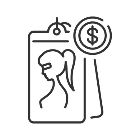 Prostitution black line icon. Sexual services for money. Sex trade, slavery concept. Sign for web page, mobile app, banner, social media. Editable strokeのイラスト素材