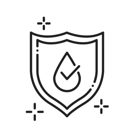 Waterproof black line icon. Water repellent coating concept. Impermeable protection, safety, barrier sign. Pictogram for web page, mobile app, promo. UI UX GUI design elementのイラスト素材