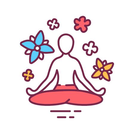 Yoga pose color line icon. Asana. Body posture, originally and still a general term for a sitting meditation pose. Pictogram for web page, mobile app, promo. UI UX GUI design element. Editable strokeのイラスト素材